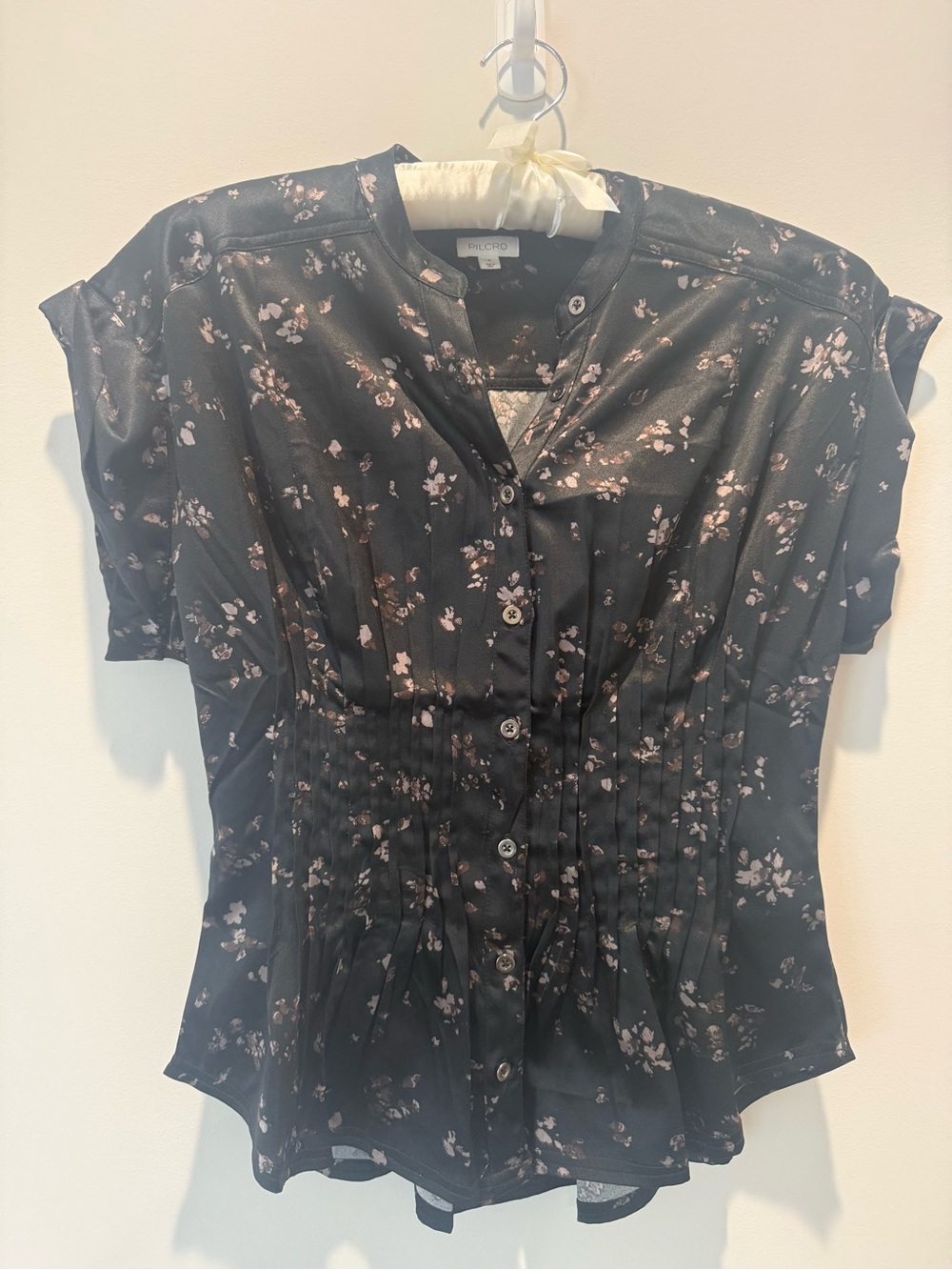 Anthropology Black Floral Blouse with V-Neck button front - Picture 2 of 4